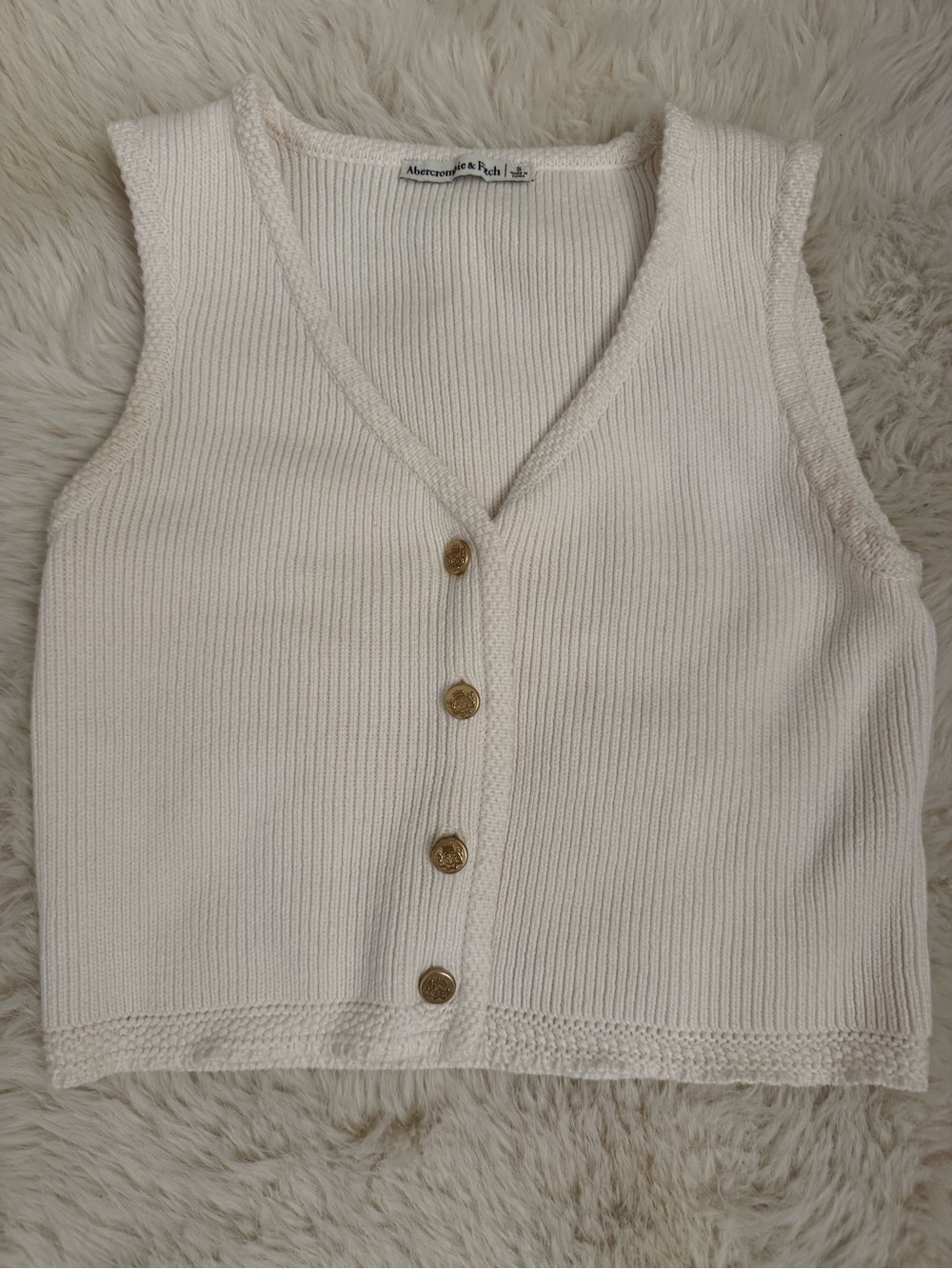 Abercrombie & Fitch Cream Ribbed Knit Button-Front Vest
